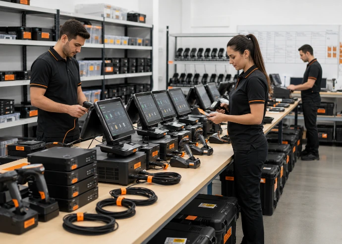 Hardware staged and configured at an Innovateq device staging centre