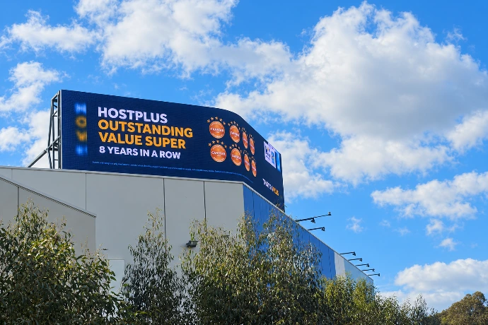 Rooftop structural mounting for the That's Amore Cheese outdoor LED billboard