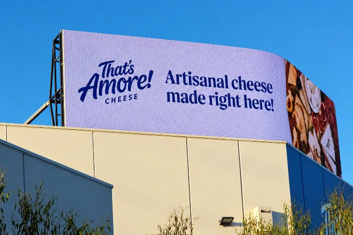 Outdoor LED billboard installation at That's Amore Cheese, Thomastown