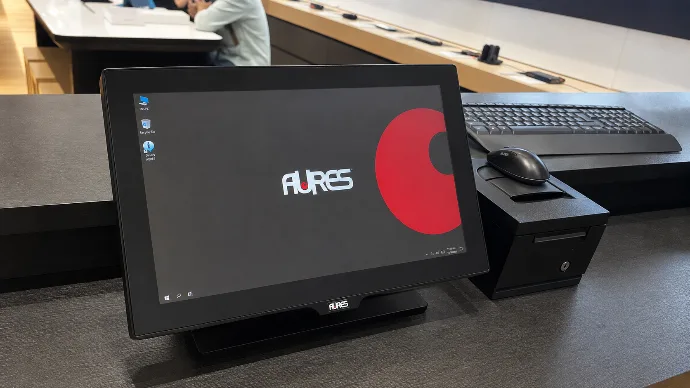 Point-of-sale hardware installed at a retail counter